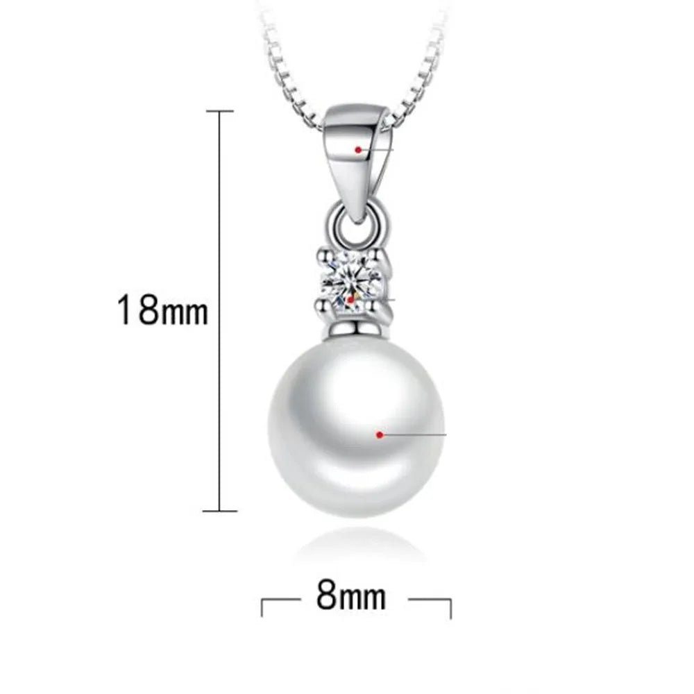 925 Sterling Silver with Crystal Zircon Pearl Round Pendant Necklace