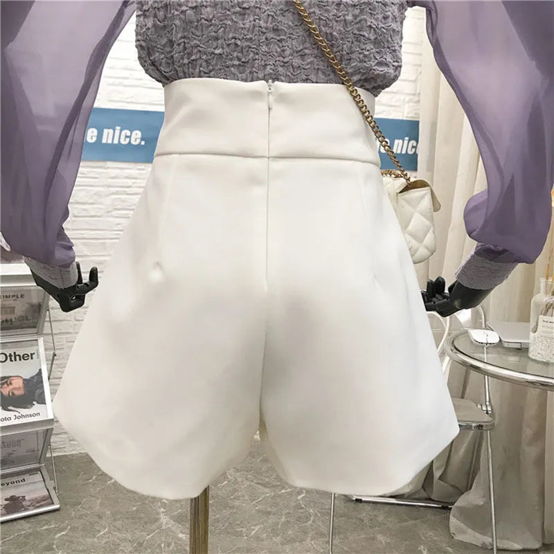 Double-breasted High Waist A-Line Shorts