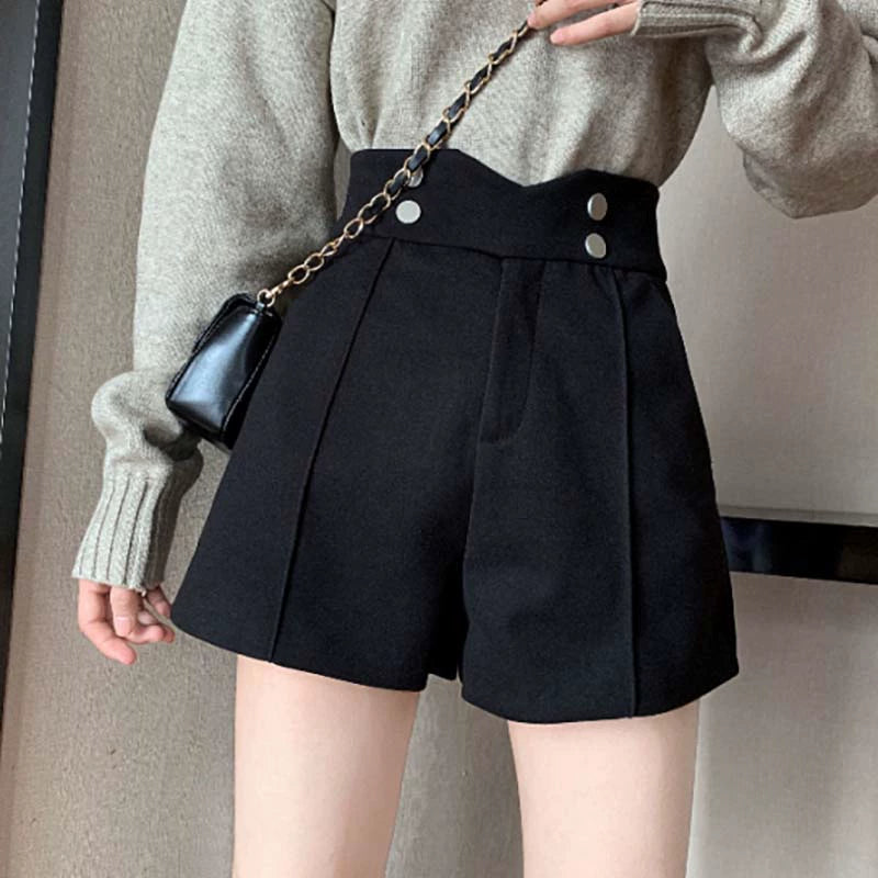 High Waist Wide Leg Base with Boots Woolen Shorts