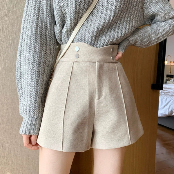 High Waist Wide Leg Base with Boots Woolen Shorts