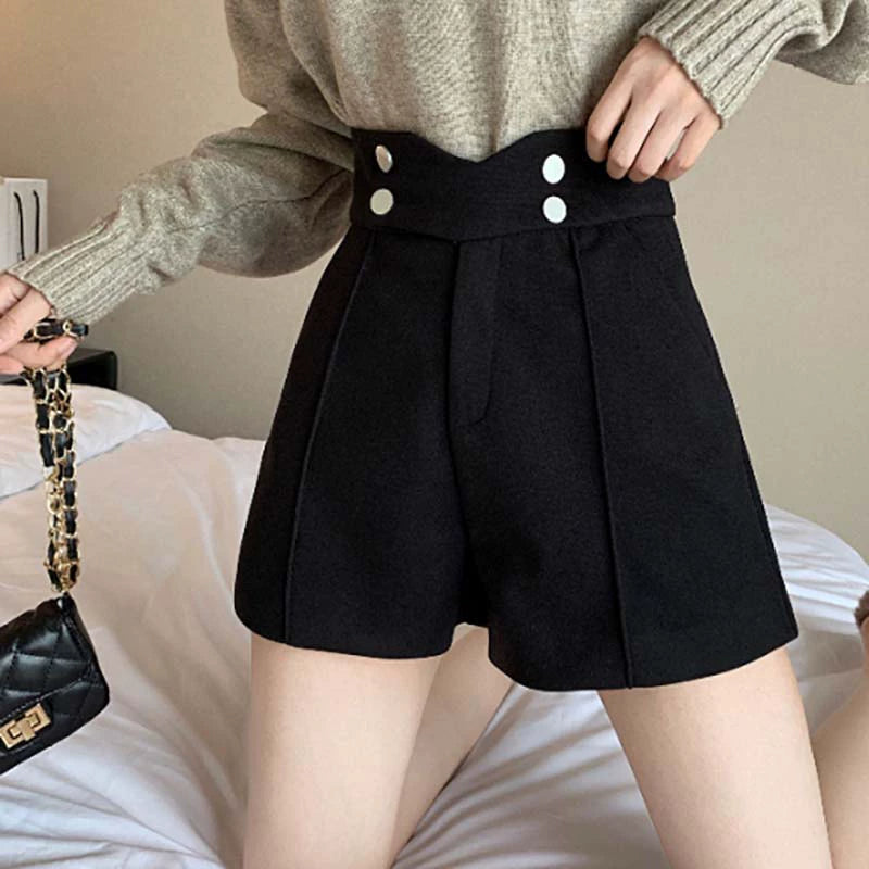 High Waist Wide Leg Base with Boots Woolen Shorts