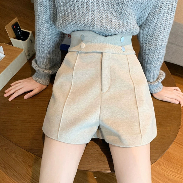 High Waist Wide Leg Base with Boots Woolen Shorts