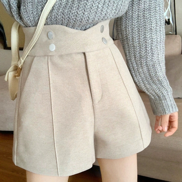 High Waist Wide Leg Base with Boots Woolen Shorts