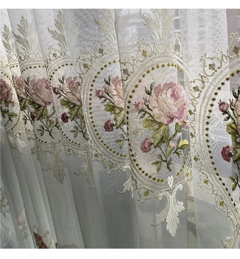 American Luxury Peony Embroidery Tulle Curtain