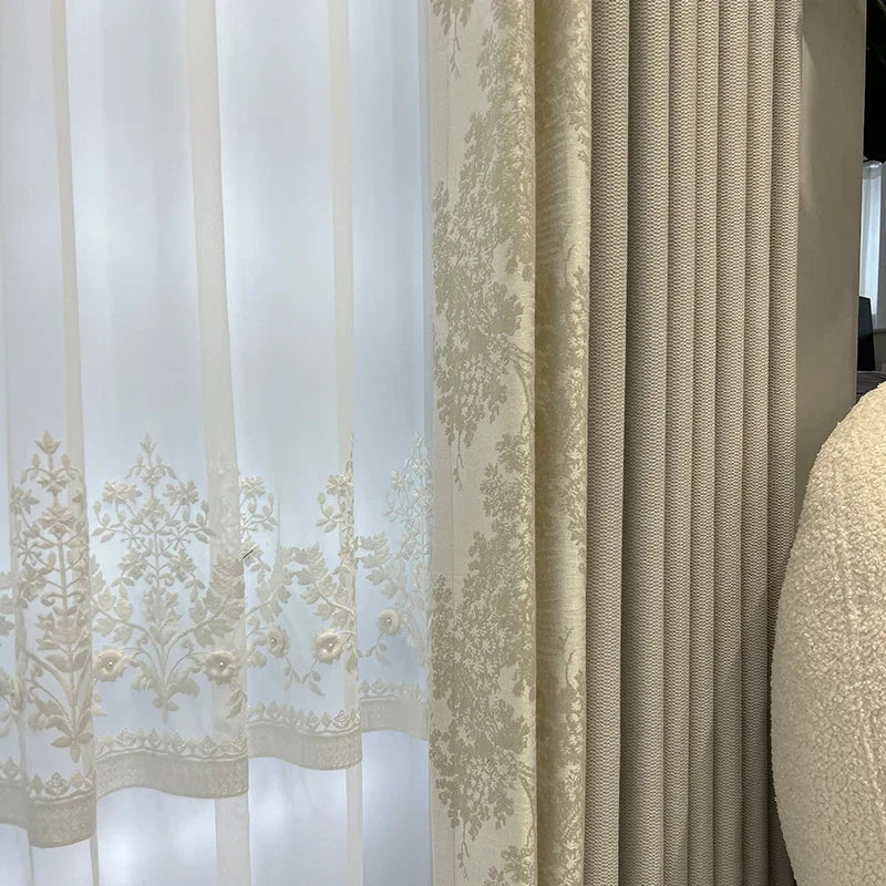 High End Luxury Beige Blackout and Sound Insulation Curtains