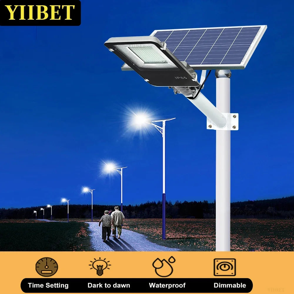 YIIBET 200W 100W Wireless Waterproof LED Solar Security Flood Lighting Remote Control & Pole