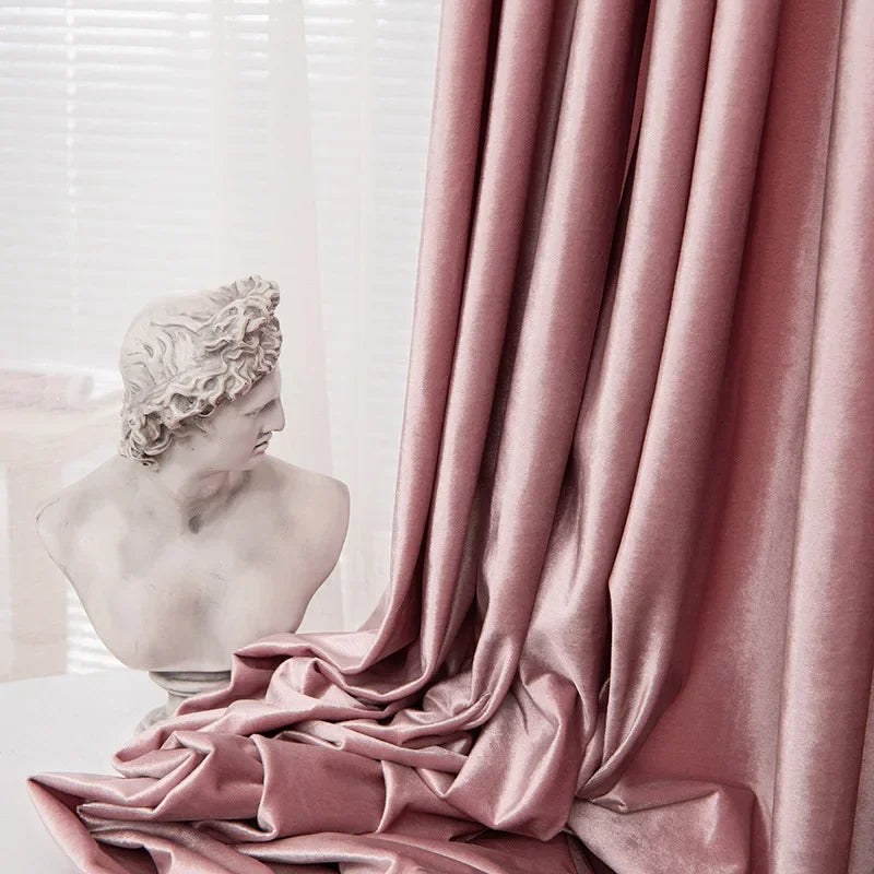 New Pink Girl Style Velvet Thickened Blackout Curtains for Living Room Bedroom French Window Customized Finished Window