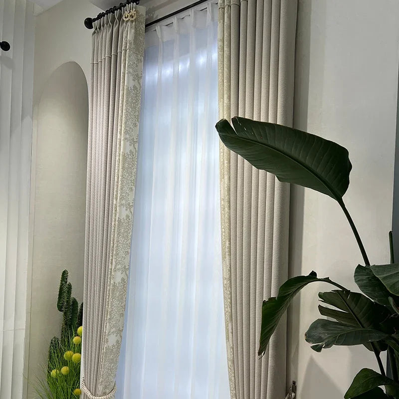 High End Luxury Beige Blackout and Sound Insulation Curtains