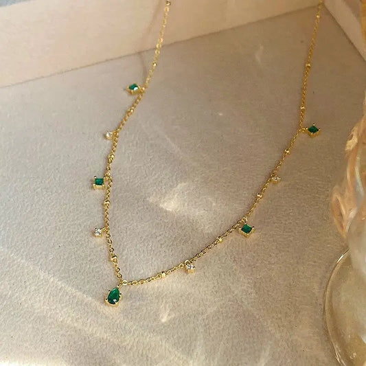 Sterling Silver Green Zirconia Drop Necklace