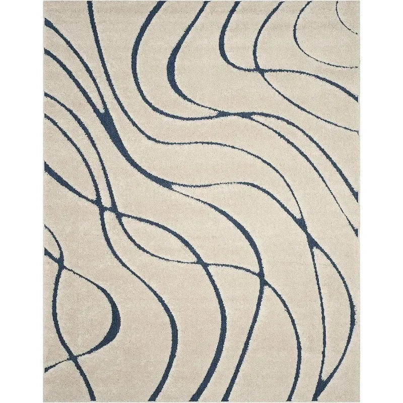 Florida Shag Collection Area Rug - 8' x 10', Cream & Blue