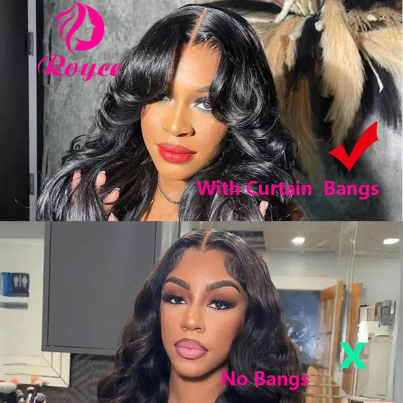 180 Density Curtain Bangs Loose Wave Lace Frontal 
Wig 30 inch 13x6 Lace Front Human Hair Wig For Women Nature Wave 4X4 Lace Wig