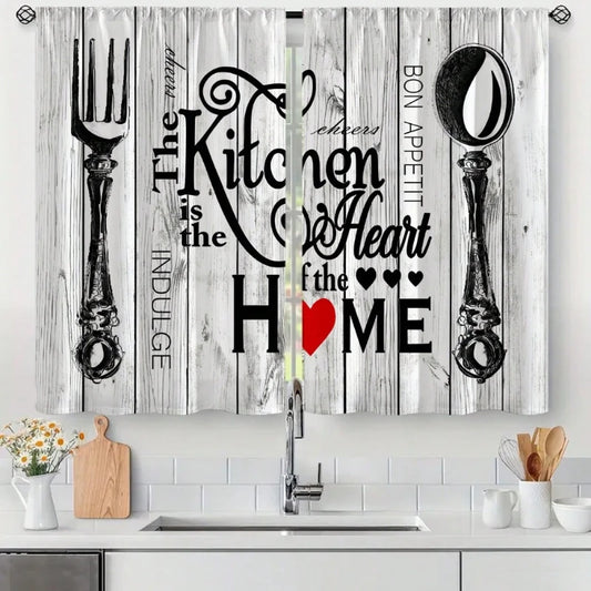 2pcs Fashion Minimalist Knife Fork Text Kitchen Window Curtains