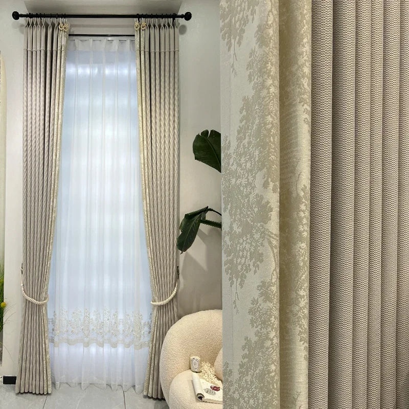 High End Luxury Beige Blackout and Sound Insulation Curtains