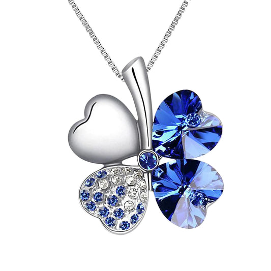 Crystal 4 Four Leaf Leaves Clover Pendant Necklace