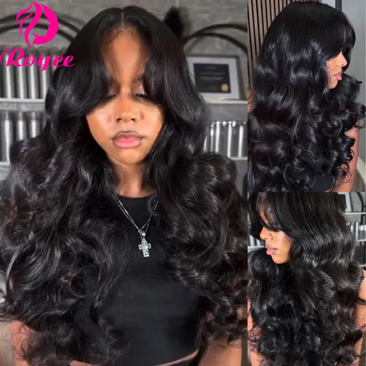 180 Density Curtain Bangs Loose Wave Lace Frontal 
Wig 30 inch 13x6 Lace Front Human Hair Wig For Women Nature Wave 4X4 Lace Wig