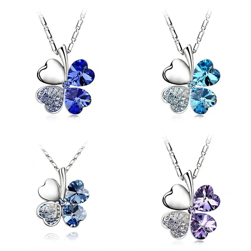 Crystal 4 Four Leaf Leaves Clover Pendant Necklace