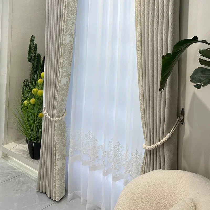 High End Luxury Beige Blackout and Sound Insulation Curtains